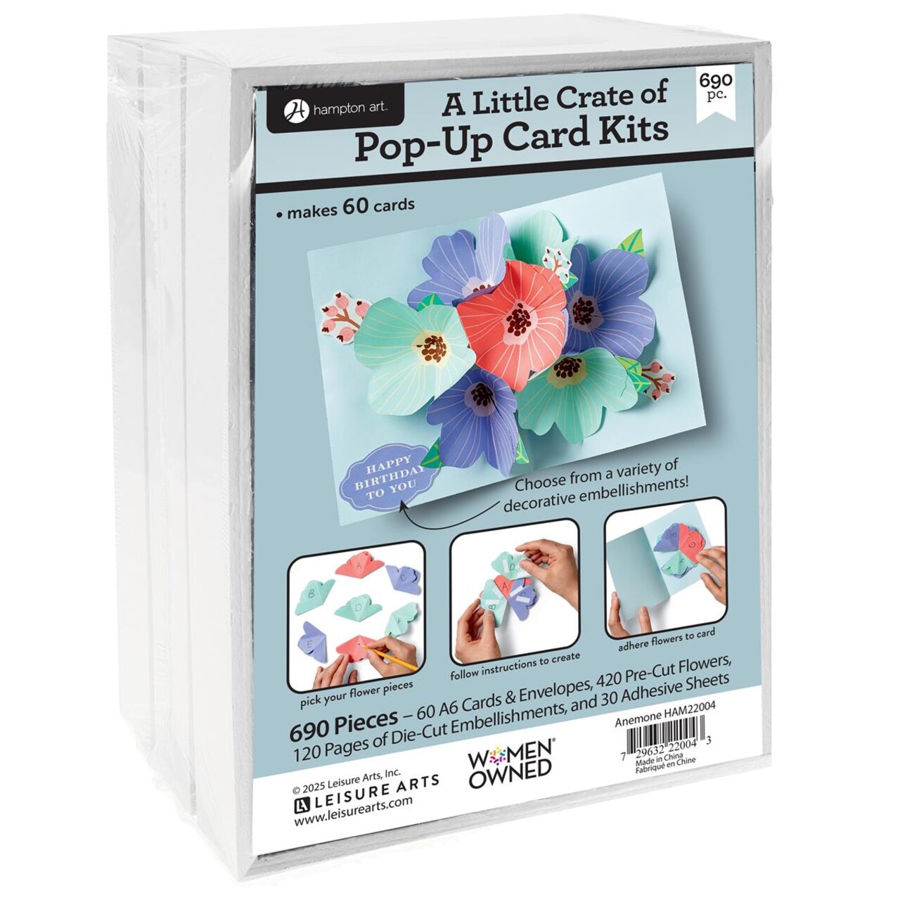 Hampton Art Little Crate Pop-Up Anemone Card Kit – DIY Card Making Kit for Adults, Handmade Greeting Cards, Paper Craft Supplies & Tools